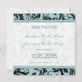 Invitation Black Damask sur Aqua Wedding Enregistrer la date (Dos)
