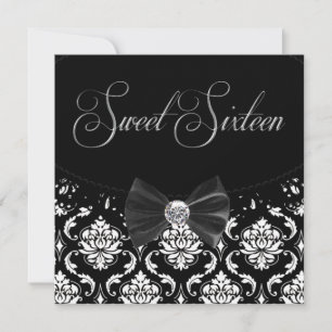 Invitation Black Damask Sweet sixteen fête d'anniversaire Inv