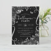 Invitation Black Dark Éffrayant Floral Scroll Halloween Party (Debout devant)