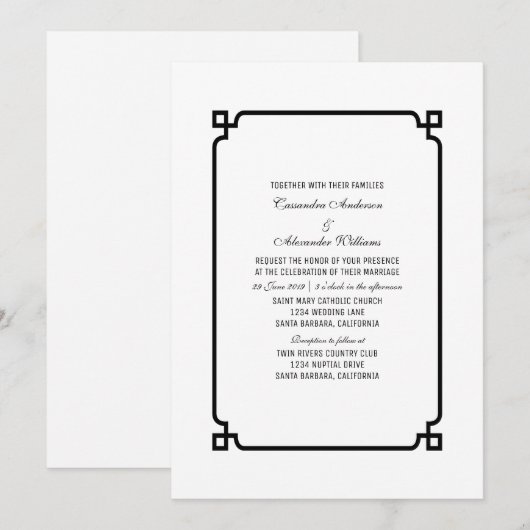 Invitation Black Deco Chic Wedding (Devant / Derrière)