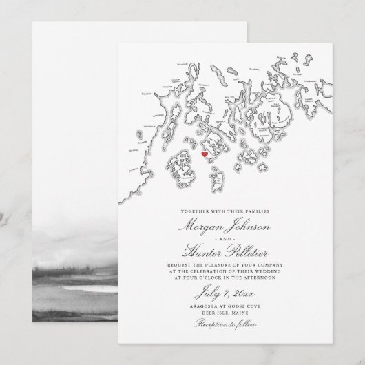 Invitation Black Deer Isle Maine Elegant Aragosta Wedding (Devant / Derrière)