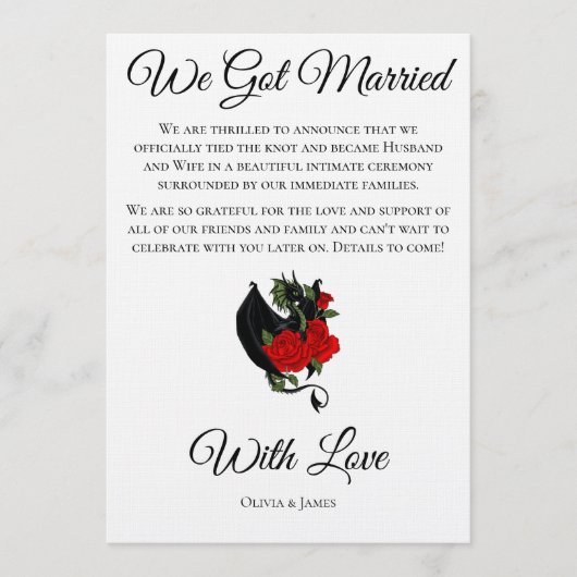 Invitation Black Dragon Red Rose Fantasy Gothic Wedding (Devant)