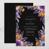 Invitation Black Dramatic Botanical Wedding (Devant / Derrière)