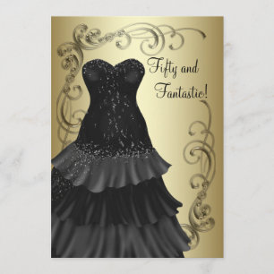 Invitation Black Dress Black Gold Womans 50e anniversaire
