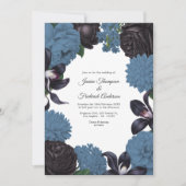 Invitation Black & Dusty Blue Photo/QR Code Floral Wedding (Devant)