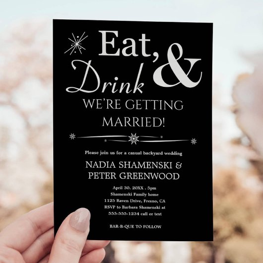 Invitation Black Eat Drink Se marier Jardin Mariage