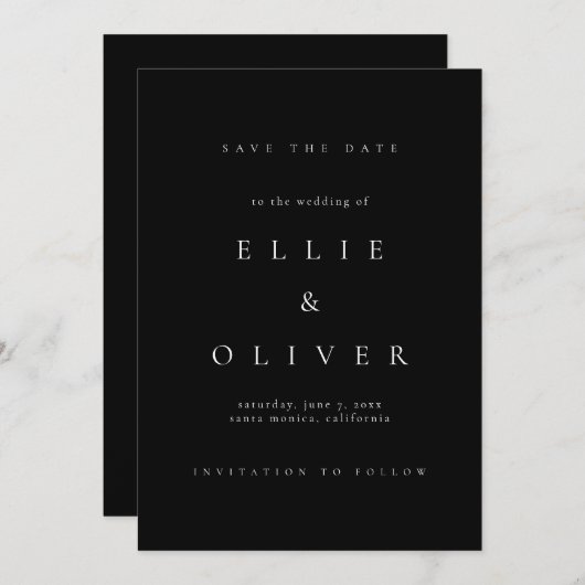 Invitation Black Elegant Boho Enregistrer la date (Devant / Derrière)