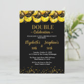 Invitation Black Elegant Double Anniversaire Soiree Invitatio (Debout devant)