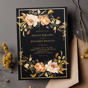 Invitation Black Elegant Floral Mariage moderne