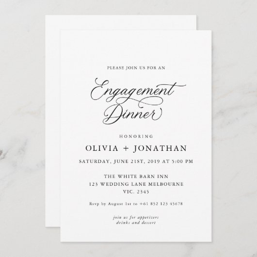 Invitation Black Elegant Moderne Calligraphie Fiançailles Dîn (Devant / Derrière)