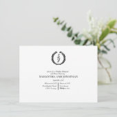 Invitation Black Elegant Monogram Wreath Wedding Rehearsal (Debout devant)