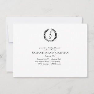 Invitation Black Elegant Monogram Wreath Wedding Rehearsal