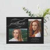 Invitation Black Elegant Script 3 Photo Graduation Party (Debout devant)