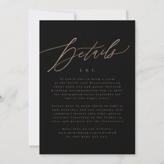 Invitation Black Elegant Simple Gold Détails sur le Mariage a (Dos)