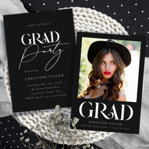 Invitation Black Elegant Typographie Photo Graduation Party