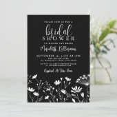 Invitation Black Elegant Wildflower Bridal Shower (Debout devant)
