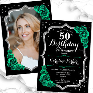 Invitation Black Emerald Green Photo 50e anniversaire
