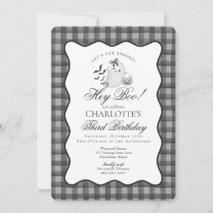 Invitation Black En vichy Preppy Ghost Hey Boo Anniversaire