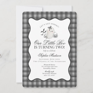 Invitation Black En vichy Preppy Ghost Little Boo 2e annivers