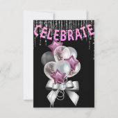 Invitation Black et Silver violet avec Balloons girl Party (Devant)