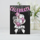 Invitation Black et Silver violet avec Balloons girl Party (Debout devant)