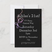 Invitation Black et Silver violet avec Balloons girl Party (Dos)