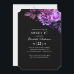 Invitation Black et violet Sweet 16. Floral 16e anniversaire<br><div class="desc">Black Sweet invitation 16 anniversaire avec des fleurs d'aquarelle violet. Contactez-moi,  s'il vous plaît,  si vous avez besoin d'autres articles.</div>