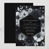 Invitation Black Ethereal Bloom Wedding (Devant / Derrière)