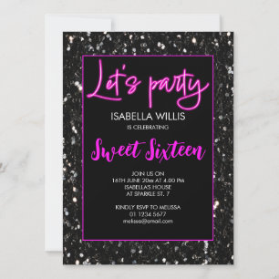 Invitation Black étincelles Sweet 16 néon rose lotte fête