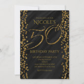 Invitation Black & Faux Gold Parties scintillant Glam 50 50e  (Devant)