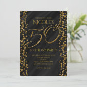 Invitation Black & Faux Gold Parties scintillant Glam 50 50e  (Debout devant)