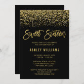 Invitation Black Faux Or Parties scintillant douce 16 Anniver (Devant / Derrière)