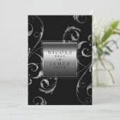 Invitation Black & Faux Silver Glass Floral Swirl Élégant (Debout devant)
