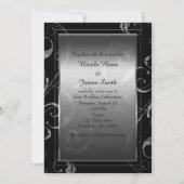 Invitation Black & Faux Silver Glass Floral Swirl Élégant (Dos)