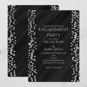 Invitation Black & Faux Silver Modern Glam Fiançailles Mariag