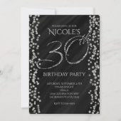 Invitation Black & Faux Silver Parties scintillant Glam 30 30 (Devant)