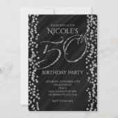 Invitation Black & Faux Silver Parties scintillant Glam 50 50 (Devant)