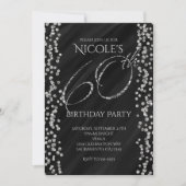Invitation Black & Faux Silver Parties scintillant Glam 60 60 (Devant)