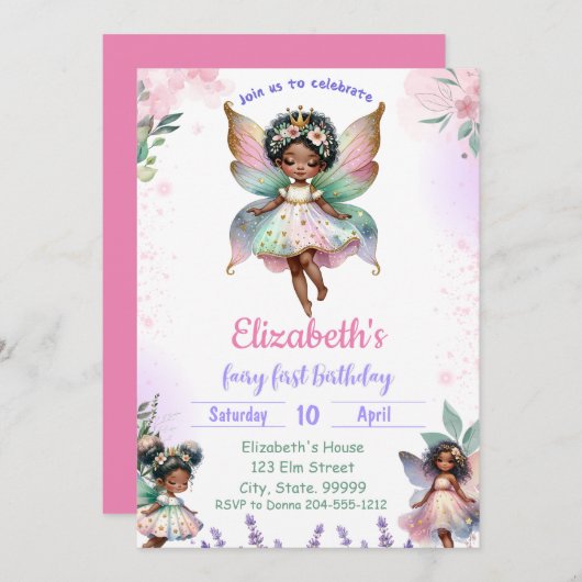 Invitation Black First Fairy Whimsday (Devant / Derrière)