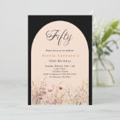 Invitation Black fleur sauvage de pêche floral 50e anniversai (Debout devant)