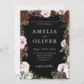 Invitation Black Floral Bourgogne Mariage Blush (Devant)