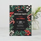 Invitation Black floral christmas birthday (Debout devant)
