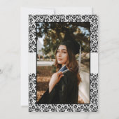 Invitation Black Floral Damask Photo Graduation (Dos)