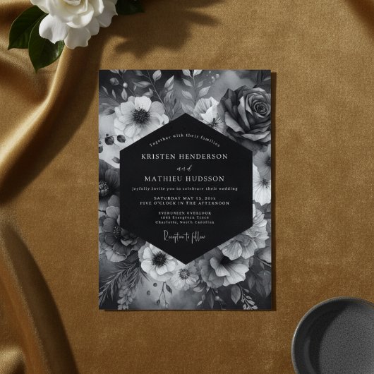 Invitation Black Floral Dramatic Bloom Wedding