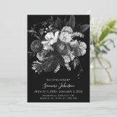 Invitation Black Floral Funeral Memorial Annonce (Debout devant)