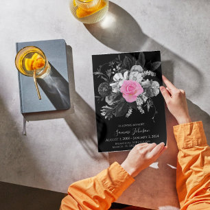Invitation Black Floral Funeral Memorial -Annonce rose
