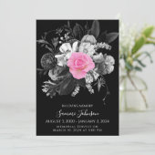 Invitation Black Floral Funeral Memorial -Annonce rose (Debout devant)