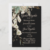 Invitation Black Floral Garland Script Mariage élégant (Devant)