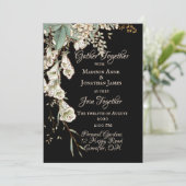 Invitation Black Floral Garland Script Mariage élégant (Debout devant)