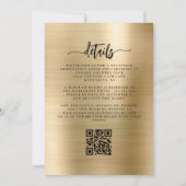 Invitation Black Floral Gold Brushed Metal QR Code Wedding (Dos)